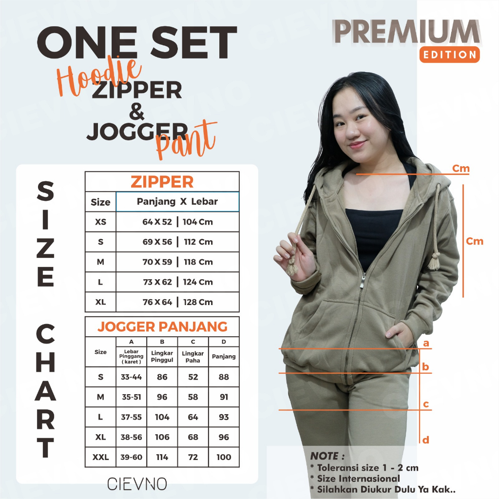 ONE SET HOODIE ZIPPER + CELANA JOGGER PREMIUM ABU MISTY MUDA (PRIA&amp;WANITA)