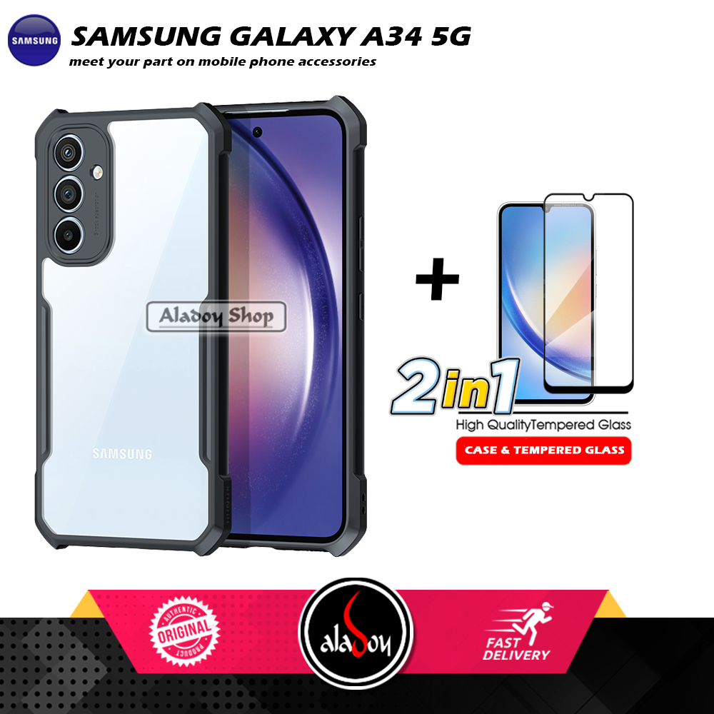 Case Samsung Galaxy A34 5G Armor Shockproof Transparent Premium Casing + Tempered Glass Full Layar