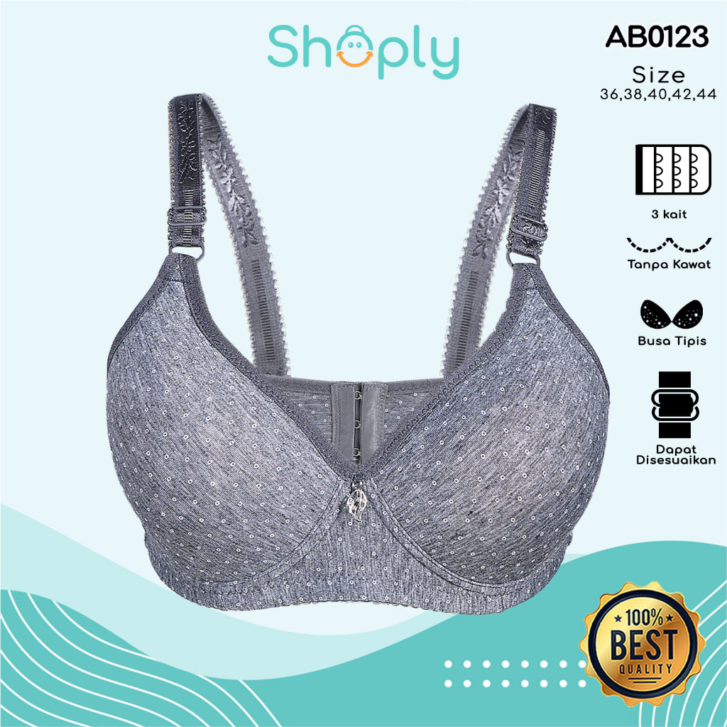 Bra Wanita BH Tanpa Kawat Motif Polkadot 3 Kait