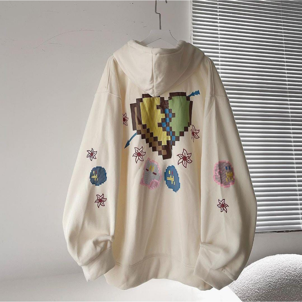 PIXEL HEART STARS ZIPPER JACKET OUTWEAR WANITA OVERSIZE JAKET HODIE (IC)