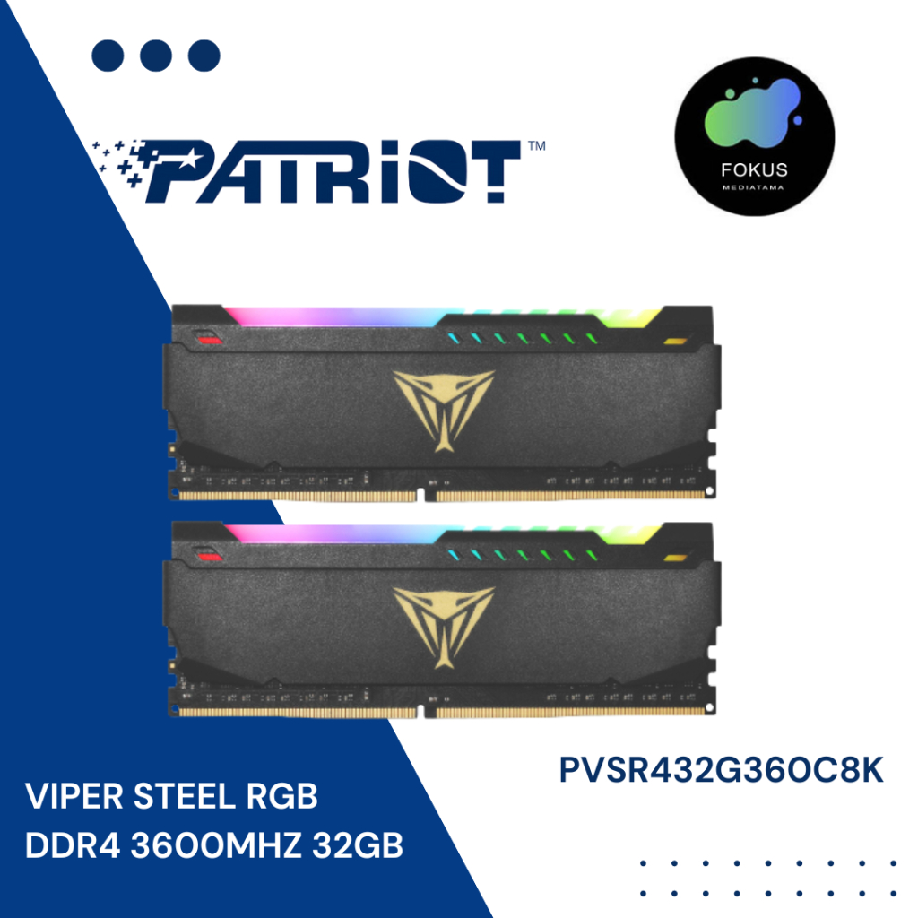 PATRIOT VIPER STEEL RGB DDR4 32GB (2x16GB) 3600MHz Kit PVSR432G360C8K