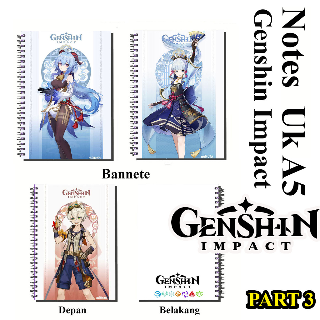 

jurnal / note book / buku catatan / anime game genshin impact uk a5 full colour jilid spiral murah part 3