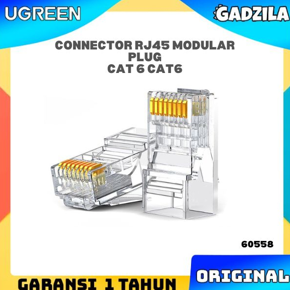 UGREEN Konektor Rj45 Cat.6a Cat6 Ftp Utp Modular Gigabit Jack Plug LAN Connector Isi 100Pcs PC Komputer Laptop 60558