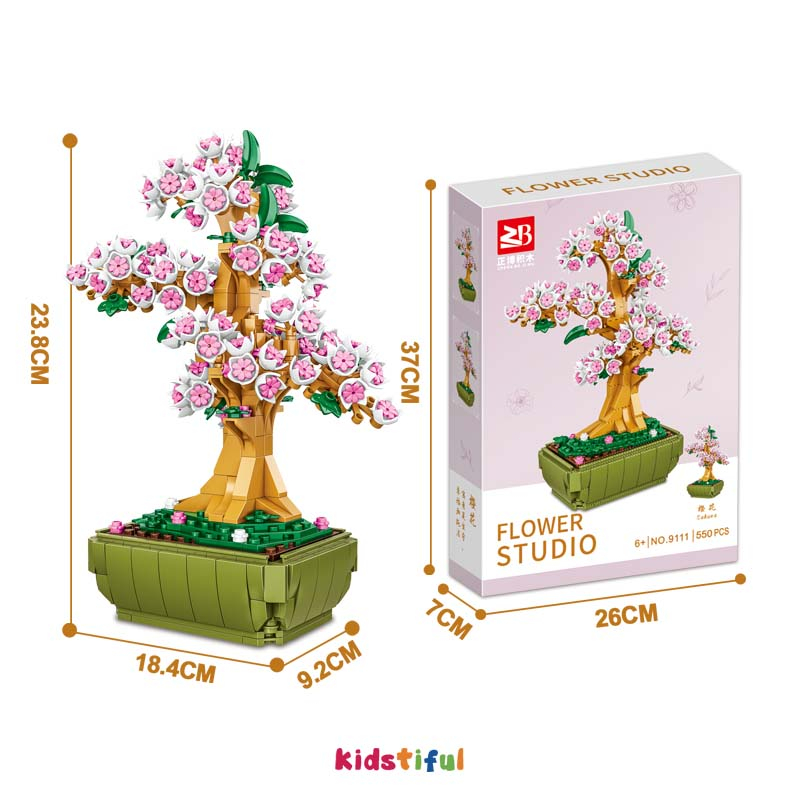 Bunga Bonsai Blok Bangunan Bunga Matahari / Bunga Sakura Ornamen Pot Bunga DIY Dekorasi Meja Bunga Kreatif