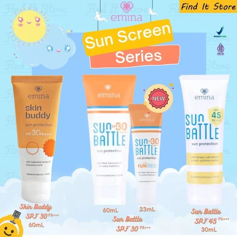 EMINA SUNSCREEN BATTLE SPF 30 PA+++ 60ML |SUNSCREEN EMINA SKIN BUDDY SPF 30 PA+++|EMINA SUNSCREEN  B