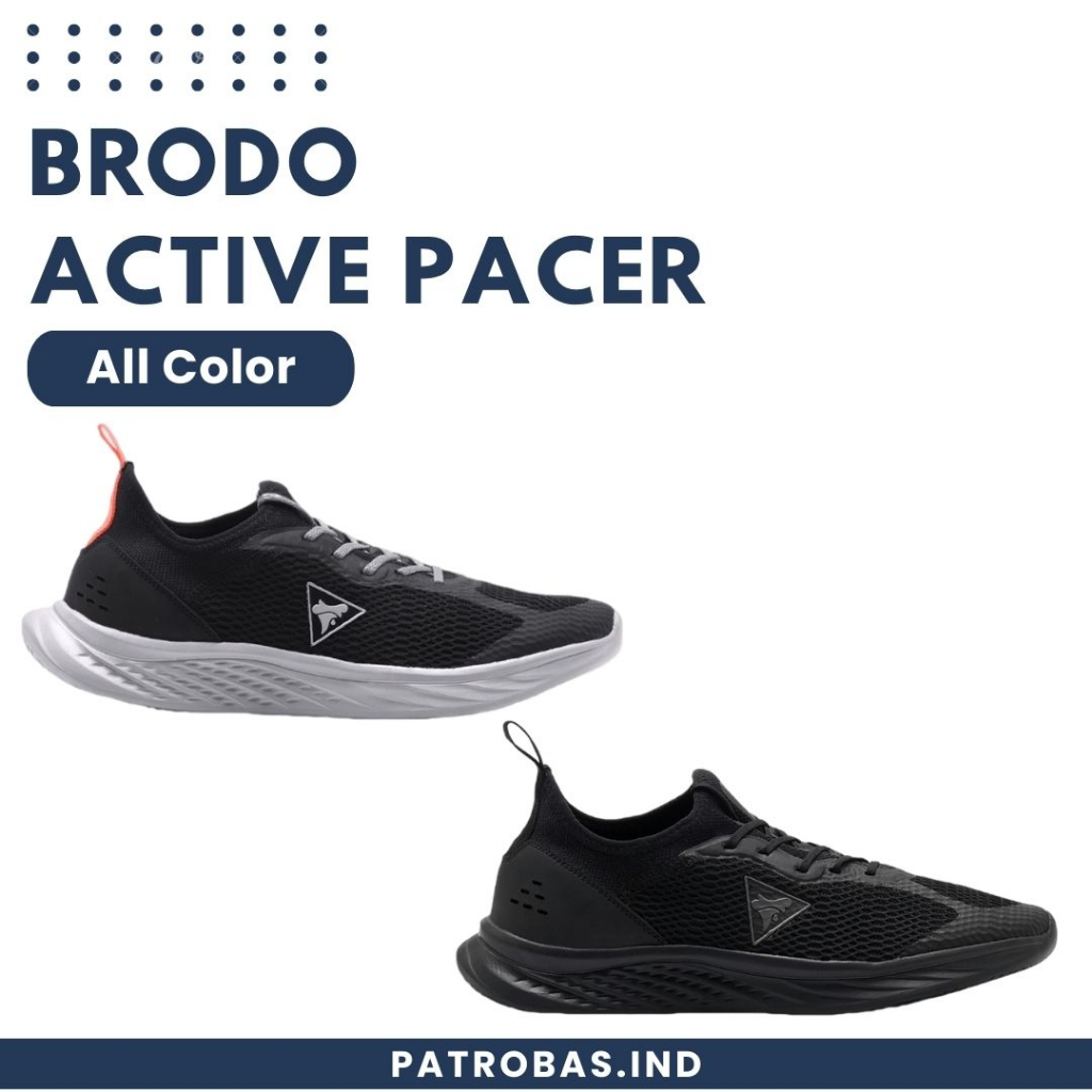BRODO Active Pacer Black White Full Black Original Sepatu Sneakers Sport Running