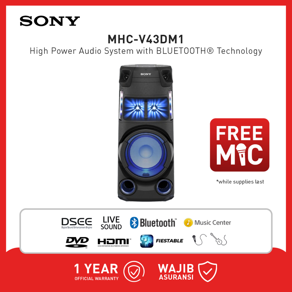 Sony Karaoke Bluetooth Speaker Hifi High Power Audio System MHC-V43D