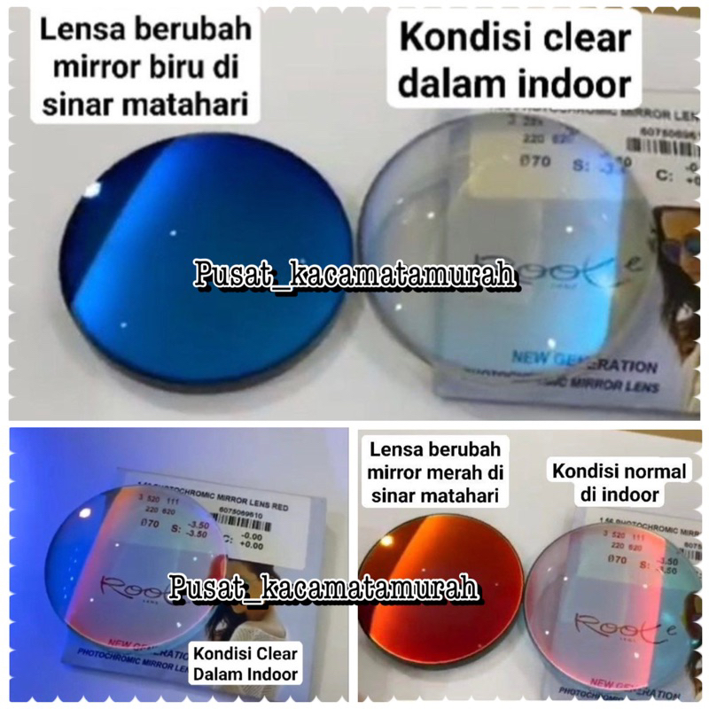 NEW Lensa Photochromic Mirror Red Blue Seperti Essilor Transitions Xtractive Style Mirror