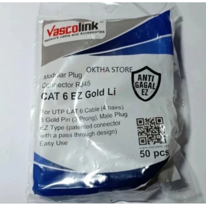 RJ45 CAT6 Vascolink RJ 45 Cat 6 1 Tembus Anti gagal PACK IsI 50