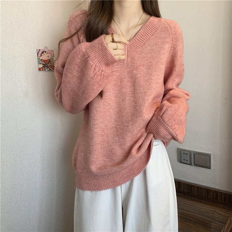 YIU YIU Rajut - Sweater Wanita Polos Knit Sweater V-Neck Baju Wanita Korea Baju Atasan Wanita Lengan Panjang