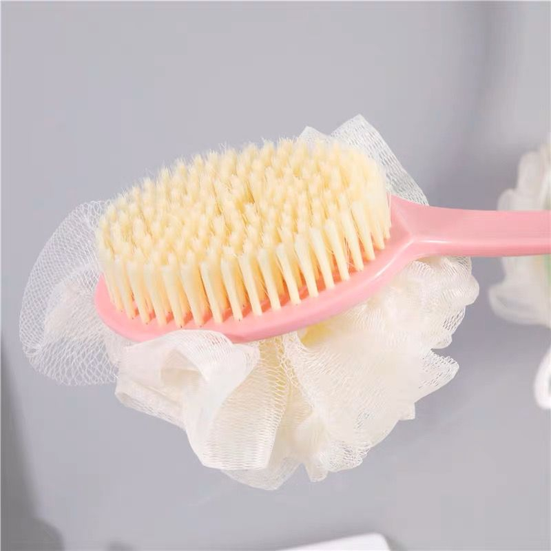 Tongkat Sikat Badan 2 Sisi Alat Sikat Punggung + Shower Puff Pembersih