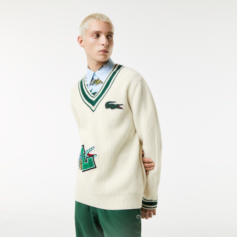 Sweater Knit Lacoste Embro V Neck