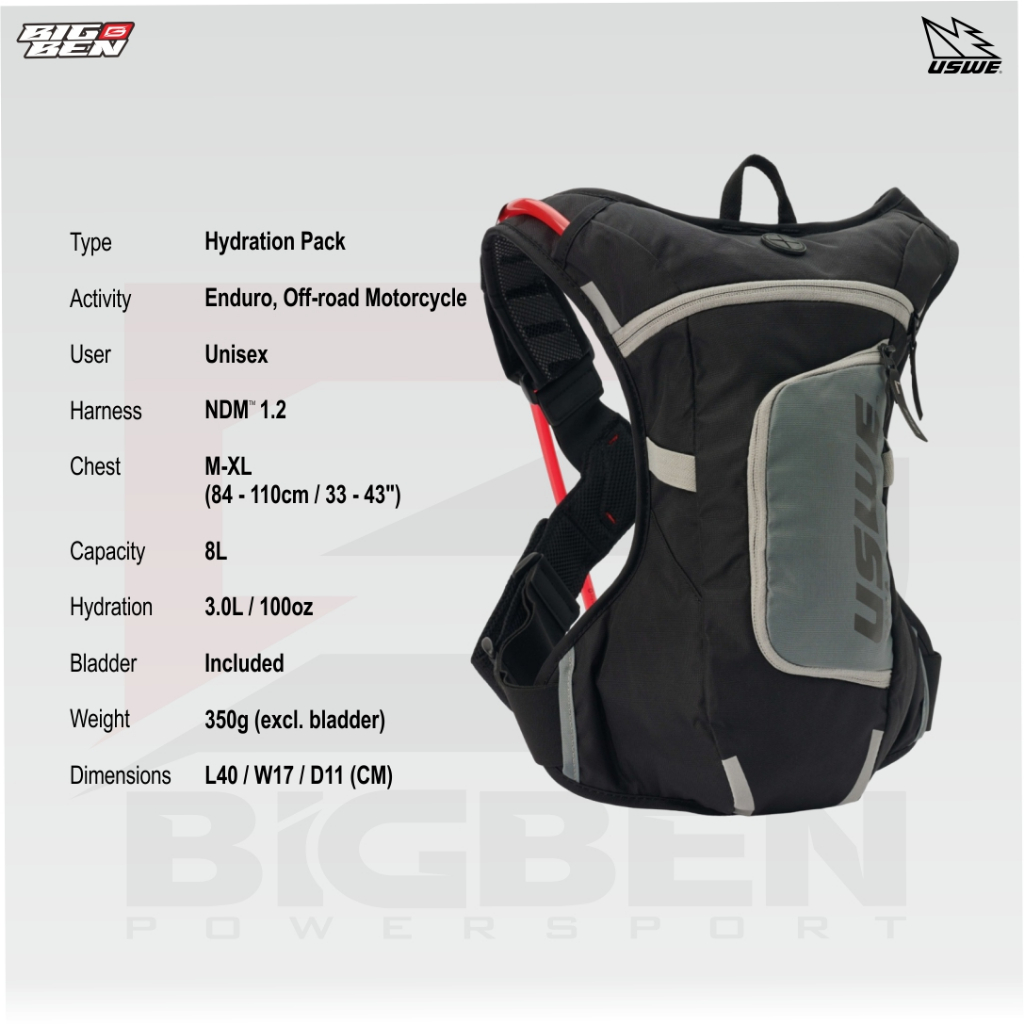 USWE RAW 4 | HYDRO BAG USWE | TAS USWE | USWE HYDRATION BACK PACK RAW 4 - CARBON BLACK