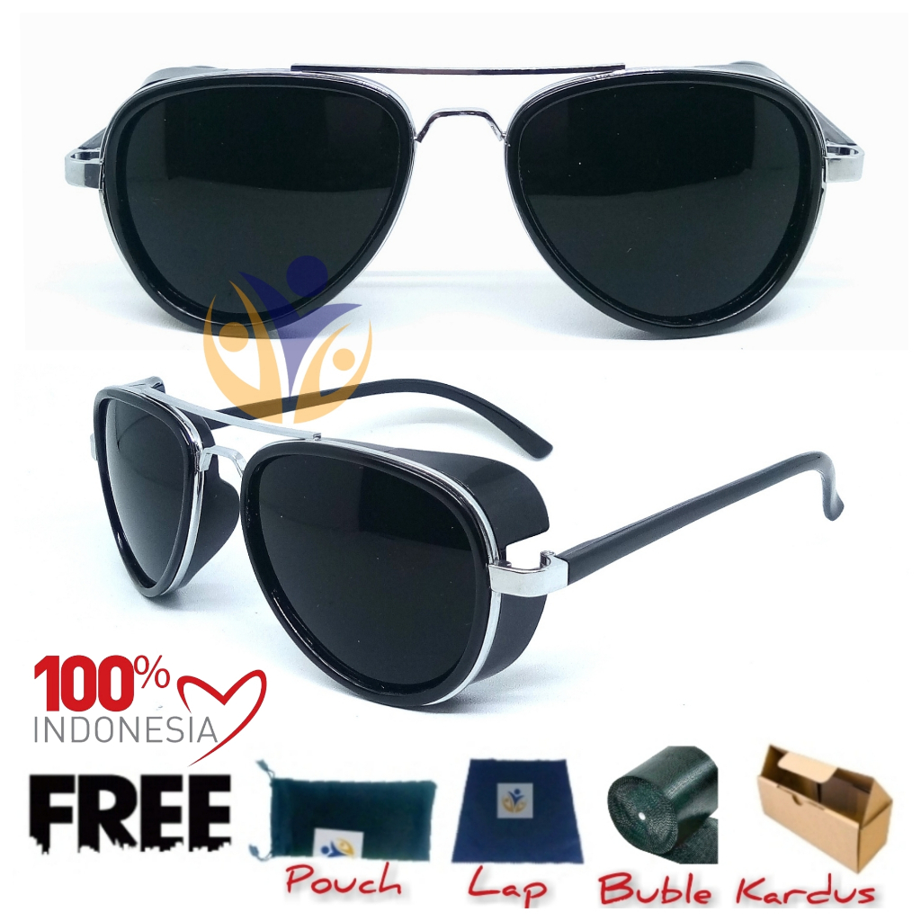 Kacamata hitam punk aviator windshield safety