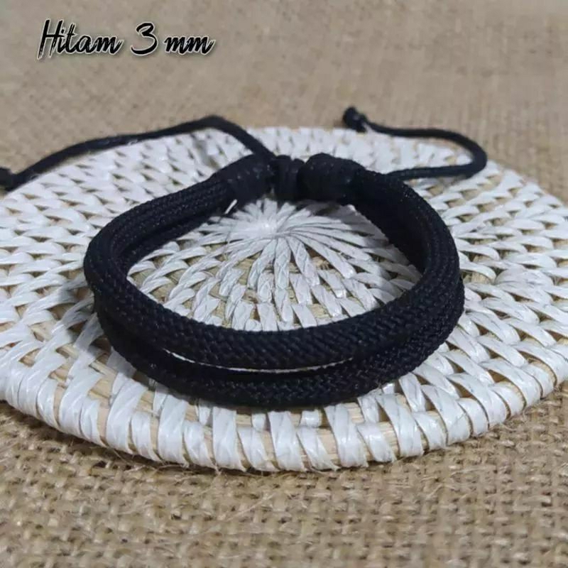 Gelang Prusik 2 Layer Polos Hitam 3mm