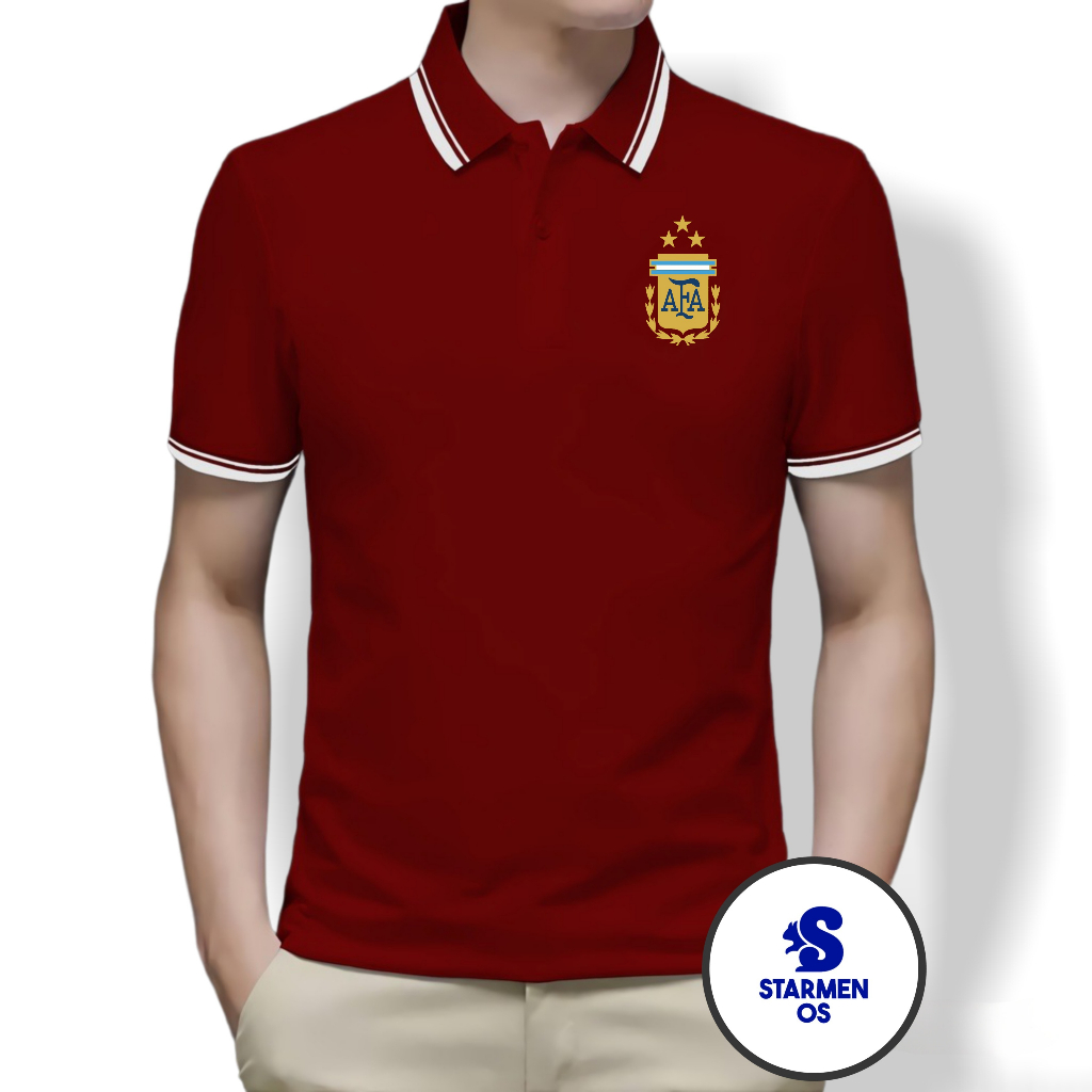 Kaos Polo Shirt Pria Kerah List Putih Logo ARGENTINA 3 STAR