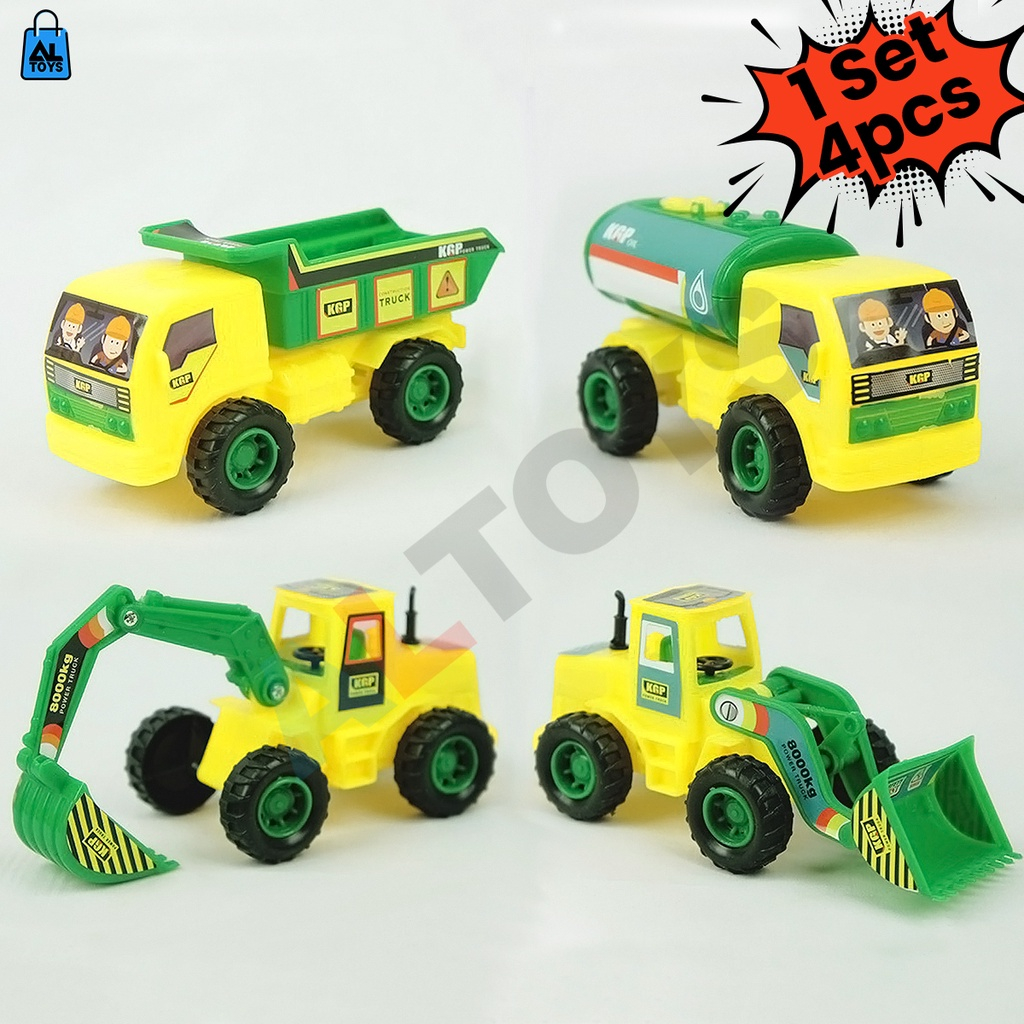 Mainan Mobil Konstruksi Power Truck Set Isi 4pcs Exsavator / Forklip / Bulldozer / Slinder