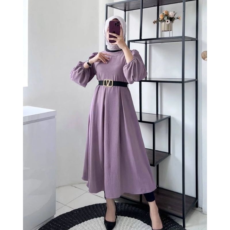 Camila Midi Dress Free BELT / dres wanita terbaru Crinkle Airflow Premium / dres korean style