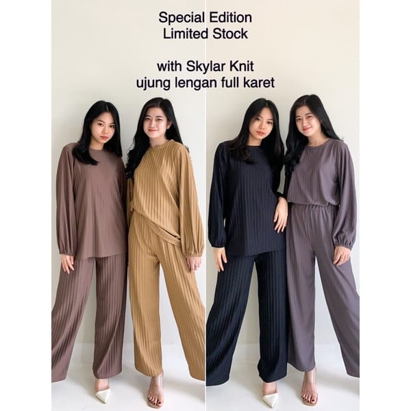 ONE KNIT SET / SETELAN CELANA TUNIK WANITA KAOS KNIT RAJUT IMPORT BISA COD DAN GRATIS ONGKIR