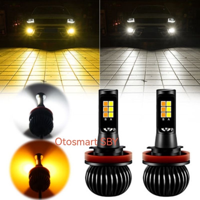 (Hrg 1set kanan kiri)Lampu Kabut Mobil 2 Warna LED H4 Dan H11 PUTIH + KUNING