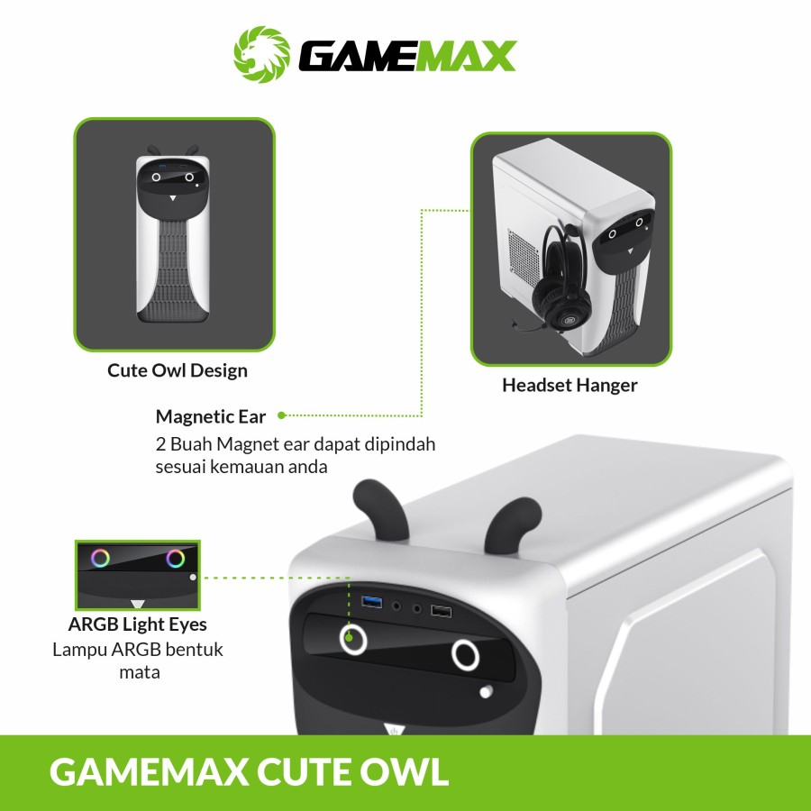 Casing Gamemax Cute Owl White Black/Yellow M-ATX