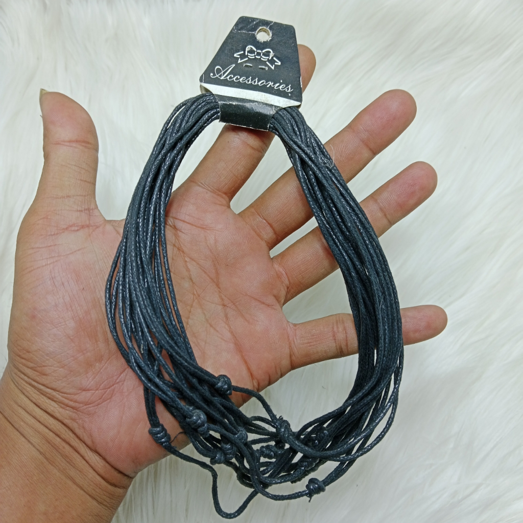 KALUNG PRIA TALI HITAM POLOS SERUT BISA PANJANG PENDEK ISI 12 PCS