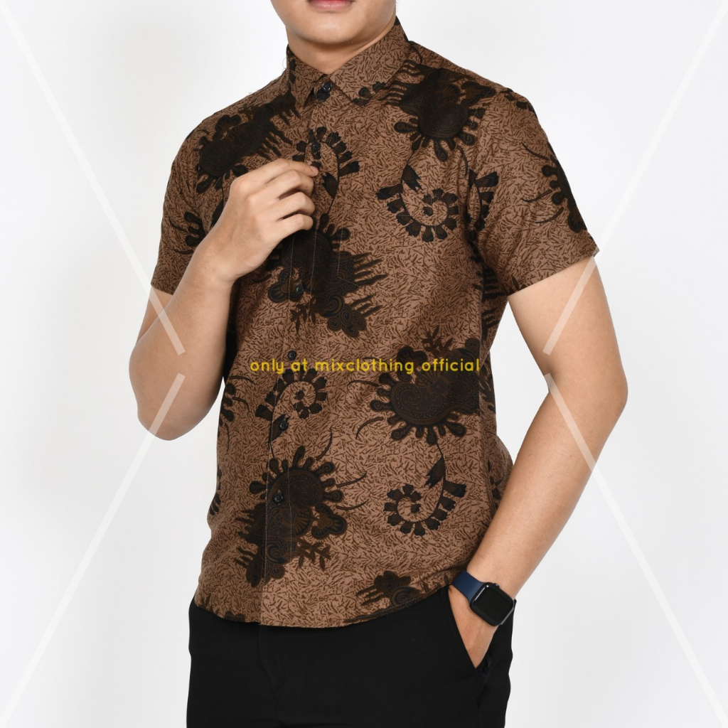 LBS 600 BAJU BATIK PRIA SLIMFIT KEMEJA LENGAN PENDEK LUIGI BATANI