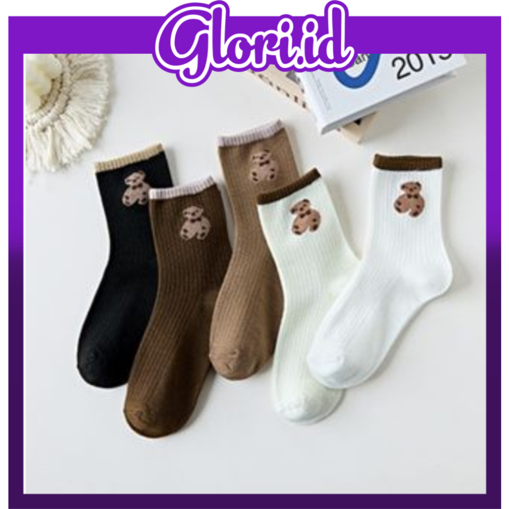 GLORI.ID Kaos Kaki Motif Beruang Coklat Cute Bahan Katun KK151