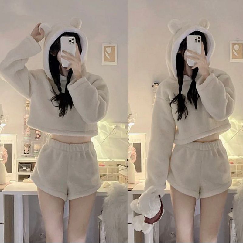 Sweater Hoodie Crope Bear Bulu @LAstore.id