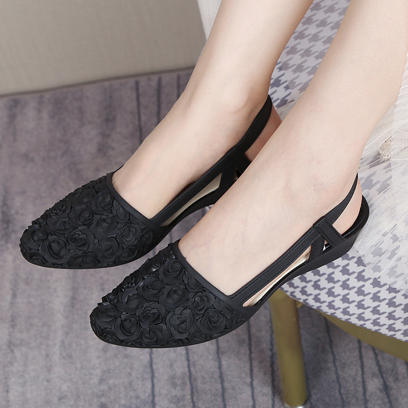 Sepatu Sandal Slop Flat Wanita Model Slip On Motif Bunga Tali Belakang Fashion Style Kasual Satu7an SPT-75