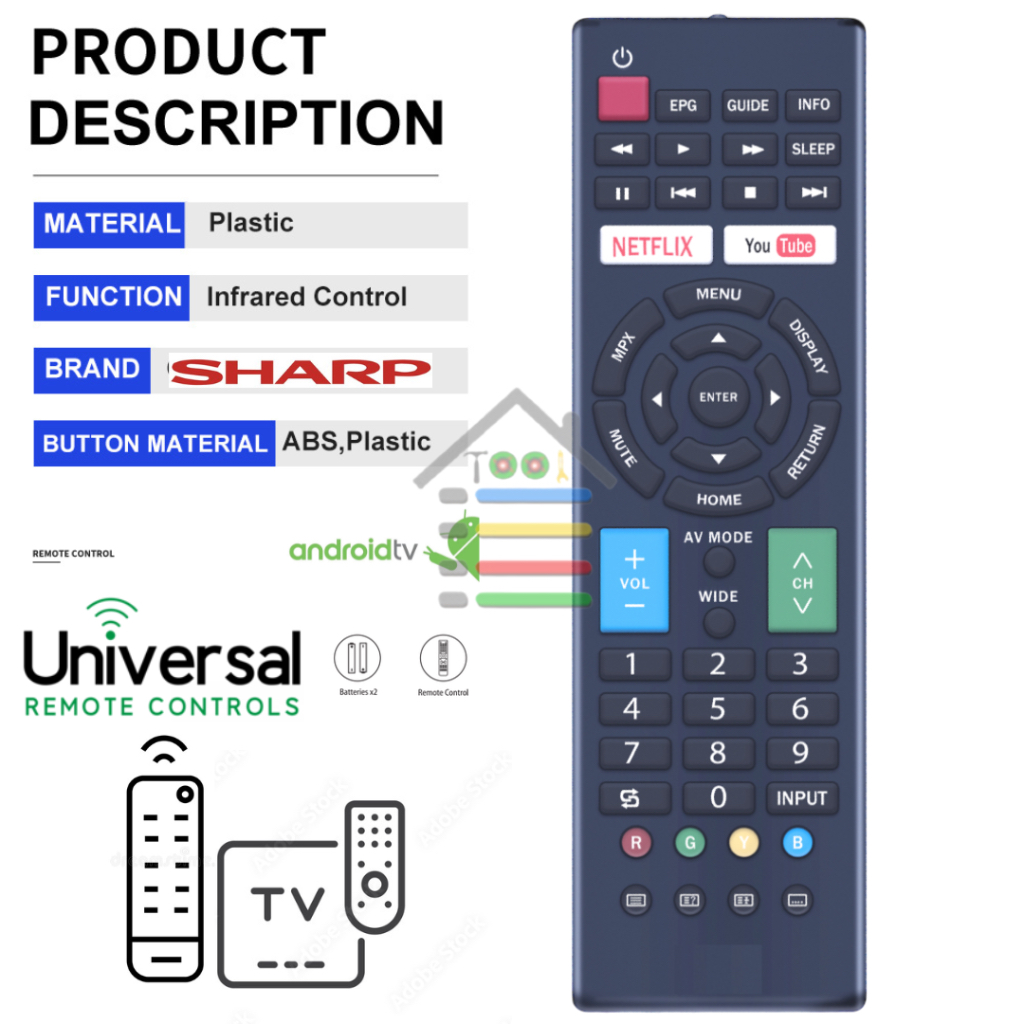 REMOTE TV SHARP ED033 SMART TV NETFLIX UNIVERSAL