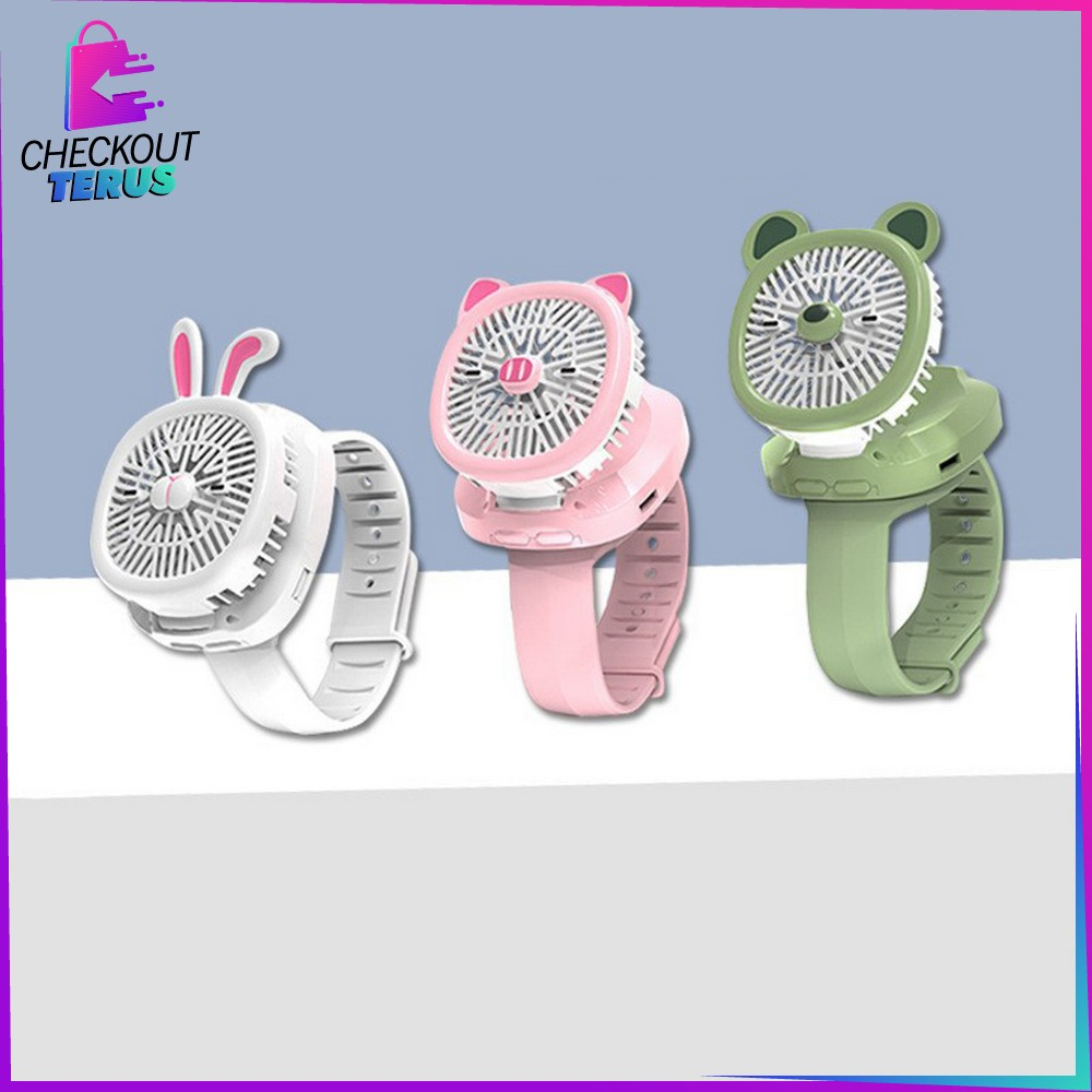 CT C875 Kipas Jam Tangan Mini Portable USB Rechargeable Wirst Watch Fan Kipas Angin Karakter Animal Model Jam Tangan Strap Kipas Kecil