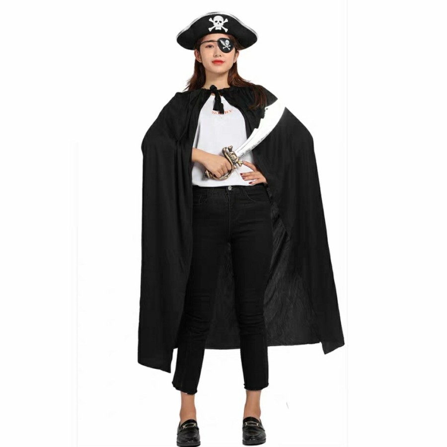 Black Pirate cape cloak kostum halloween anak jubah bajak laut hitam