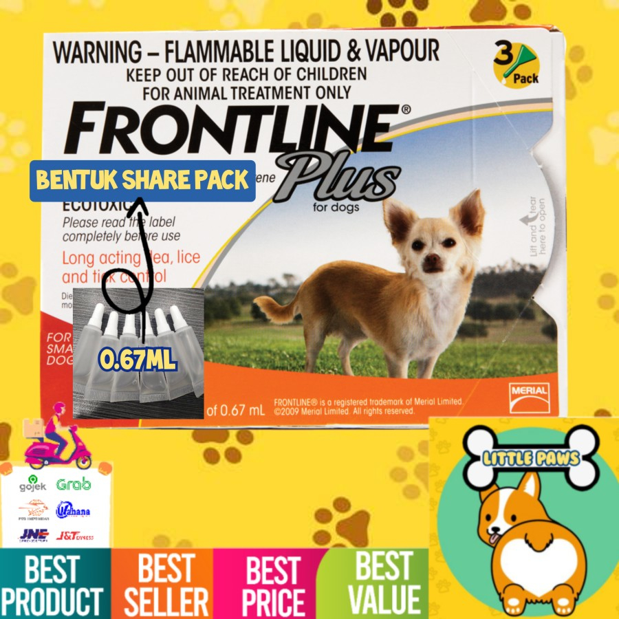 Obar Kutu Anjing Frontline Plus Original REPACK SHARE PACK 0.67ml Kecil S Small Dog 0-10 kg Puppy