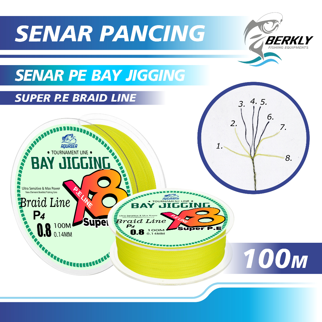BERKLY - Senar Pancing PE Warna Kuning 100M PE Fishing Line Strength 5.5kg-18kg Sangat kuat Senar Pa