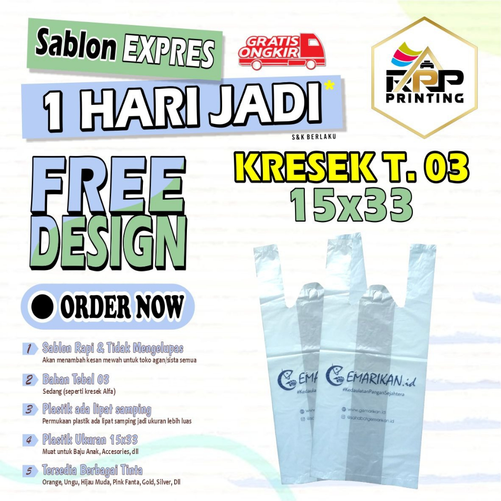 PLASTIK SABLON Kresek 15x33 Tebal 03 Custom FREE DESAIN bisa COD Sablon Plastik Hidangan Plastik Pac