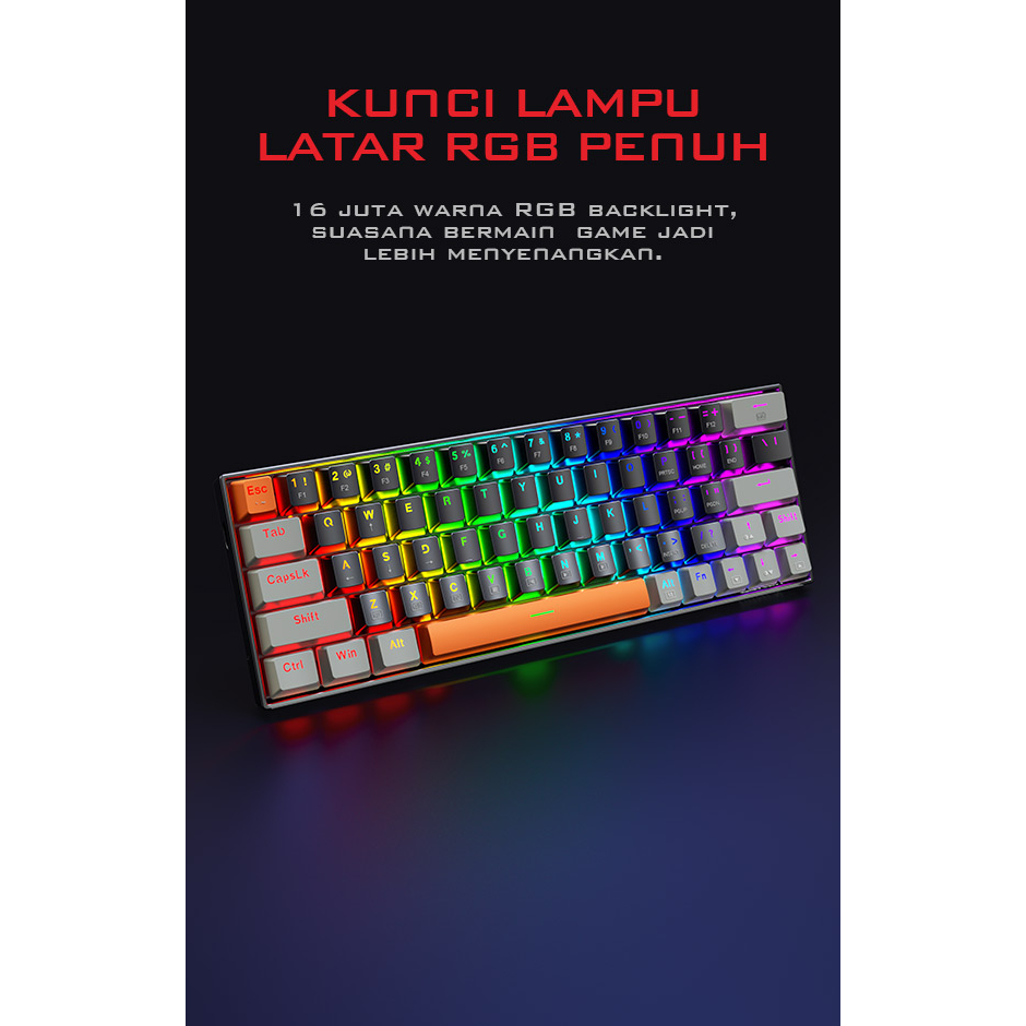 GAMEN Titan III Mechanical Pluggable Switch Blue Gaming Keyboard Wired RGB LED Light PBT Keycaps Original For PC Laptop- Garansi 1 tahun