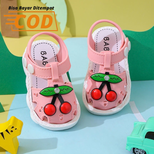 SH2134 Sepatu sendal motif ceri timbul anak perempuan bayi fashion bayi baby born bayi 3 bulan sampai 2 tahun Size 16-25