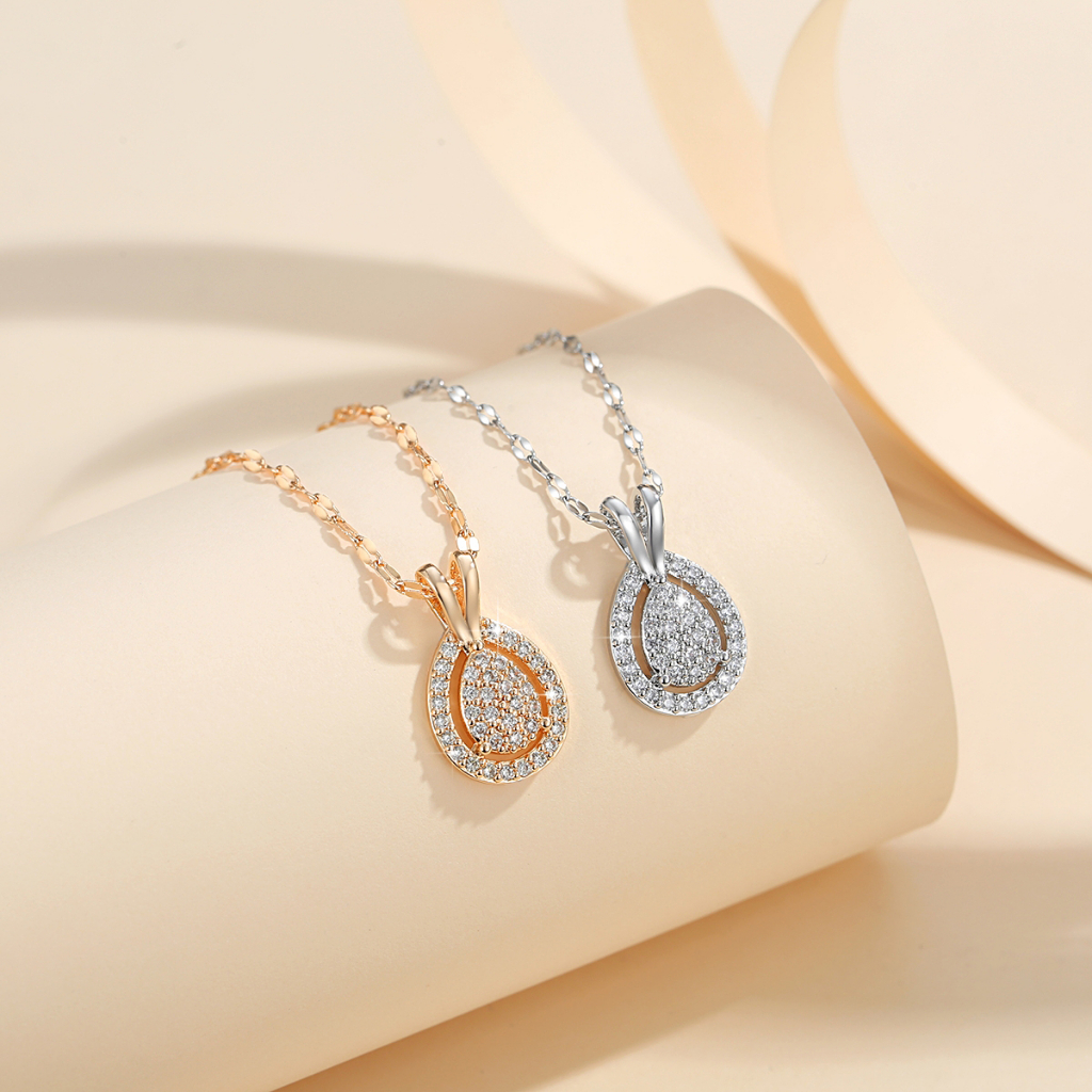 Y093 [COD✔] Kalung Titanium Mewah Wanita Kristal Anti Karat Emas Perhiasan Korea