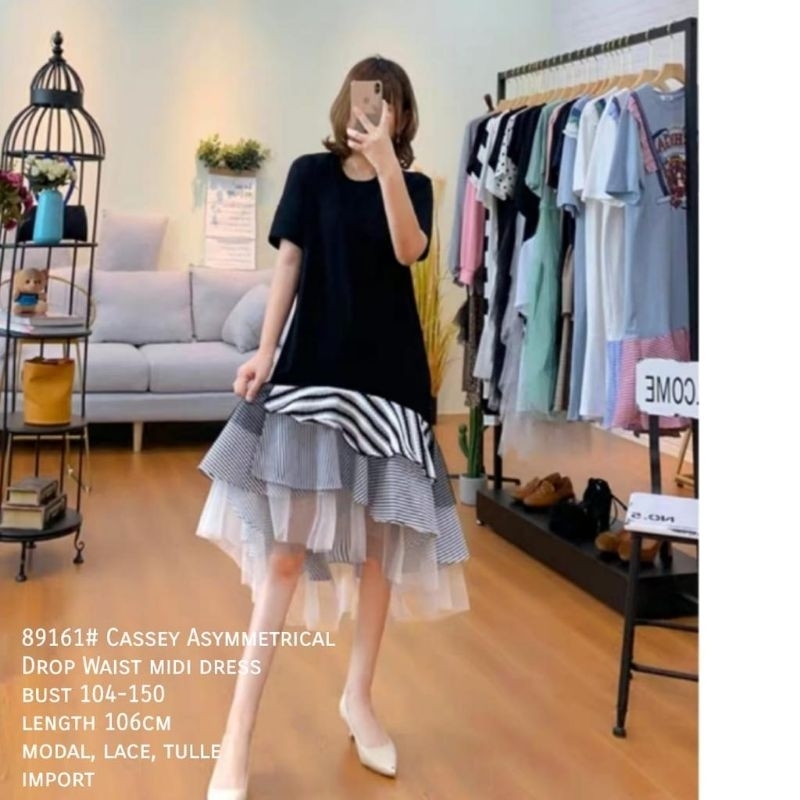 99161 Fashion baju midi long autfit outfit fashionkorea kostumcewek bawah model rempel tingkat hitam