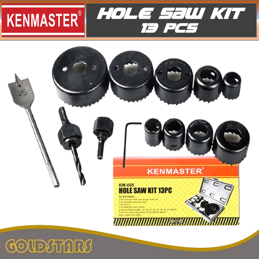 Hole Saw Kit 13 pcs Kenmaster Mata Bor Kayu - Pelubang Pipa