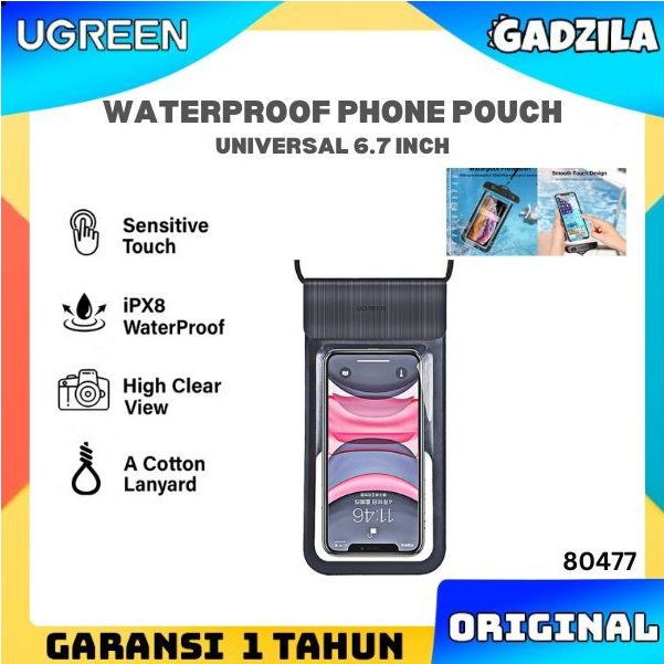 UGREEN Phone Mobile Pouch Leather Bag Case Clear Waterproof Casing Sarung HP Anti Air Basah 6.5&quot; Bening IPX8 80477