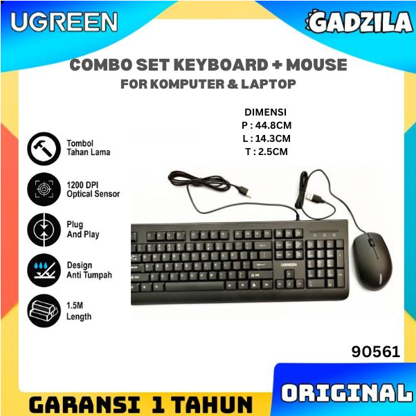 UGREEN Keyboard + Mouse Set Kabel USB Wired Combo For Komputer Laptop 90561