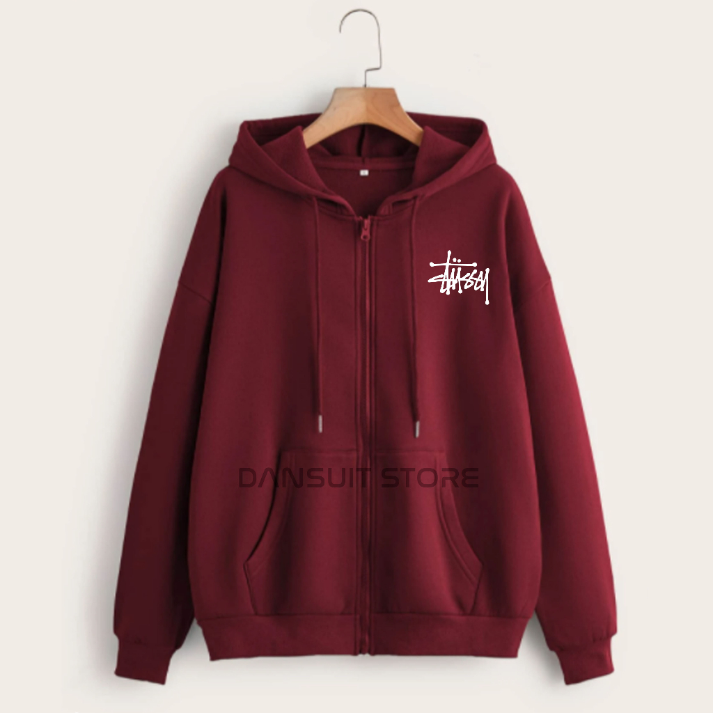 Hoodie Resleting Anak Laki-laki/Perempuan Usia 4-13 Tahun Hoodie Zipper Anak Sablon STUSSY Logo Bahan Tebal Premium