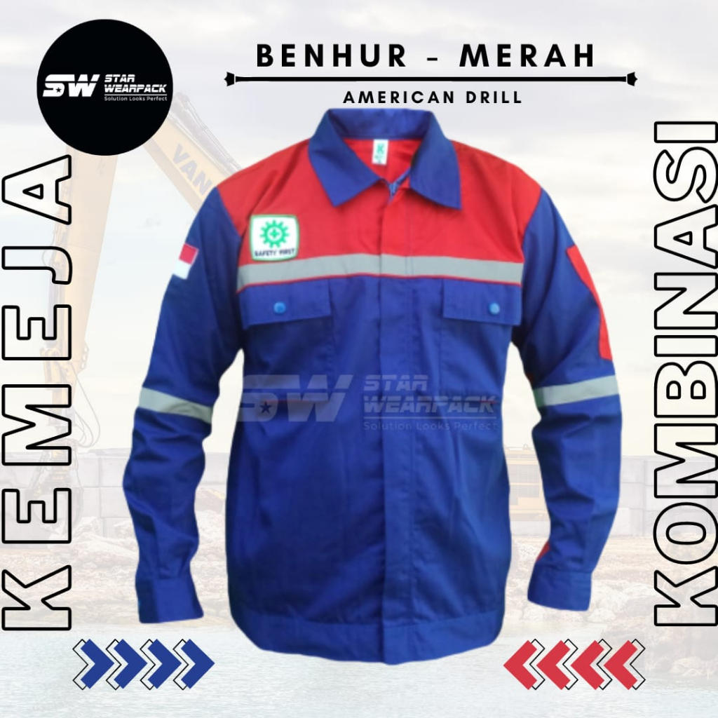 Star Wearpack - Seragam Proyek Lengan Panjang Warna Benhur Kombinasi Merah