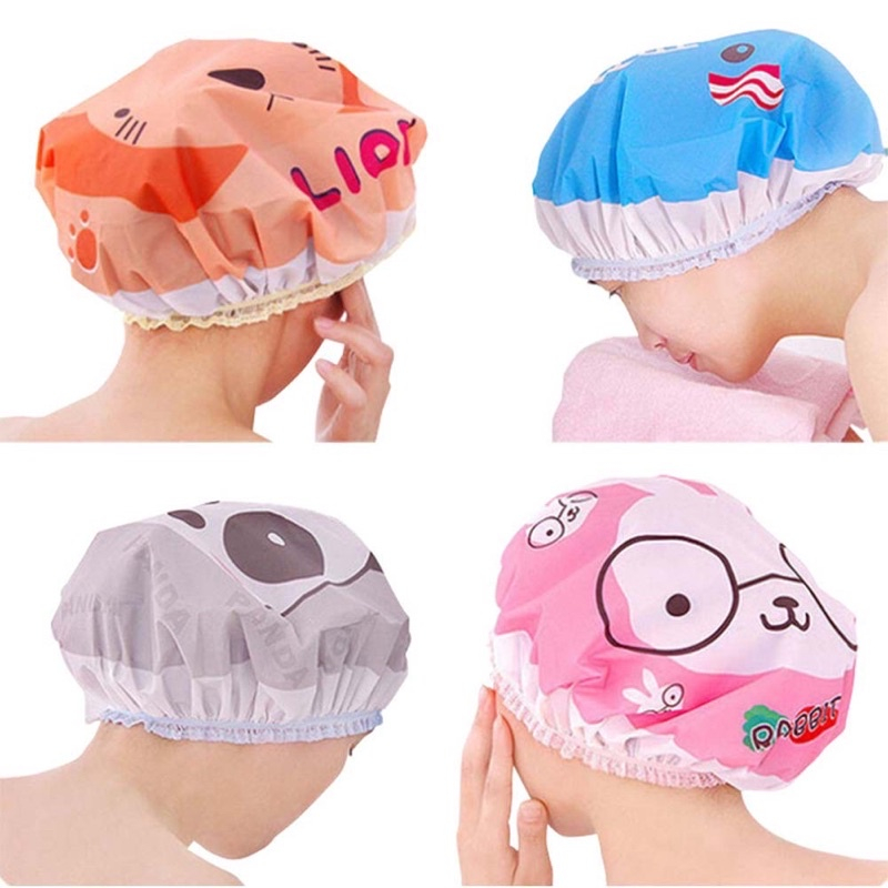 VS - TOPI MANDI KARAKTER WATERPROOF / SHOWER CAP KARAKTER KARTUN / TOPI MANDI DEWASA ANAK ACC