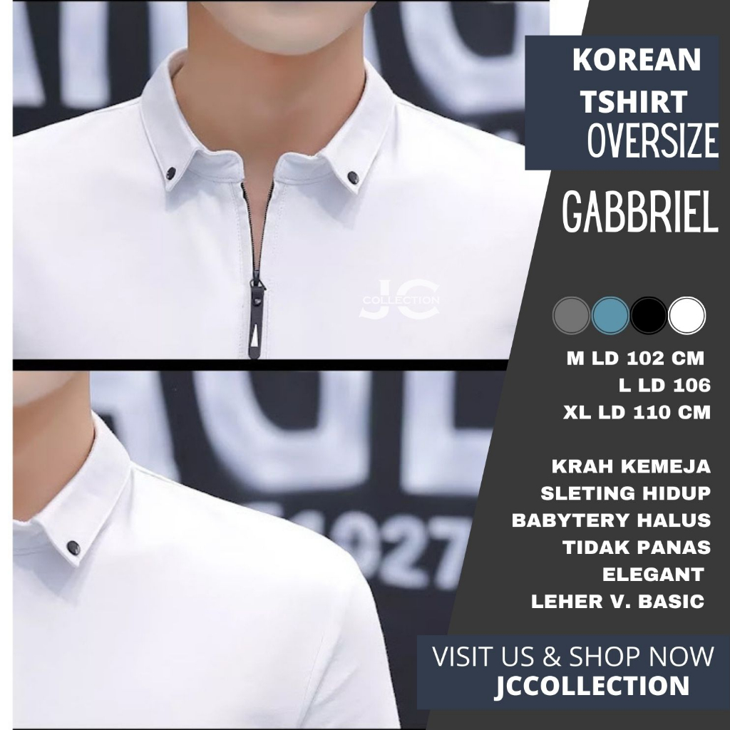 Tshirt Pria Pendek / Kaos Lengan pendek Pria Gaya Korea variasi Sleting  Gabriell