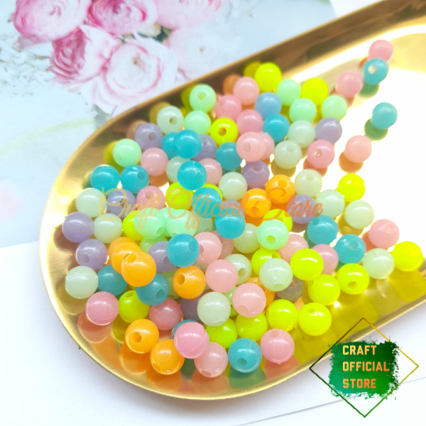 (60 Pcs) Manik Manik Mote Bulat Jelly Mint Bahan Craft