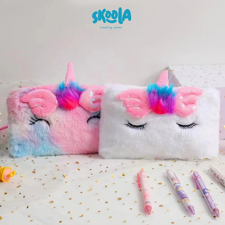 Skoola Tas Anak Perempuan PAUD Remaja Selempang Unicorn Rainbow Lucu Bulu Kids Sling Bag - Furi