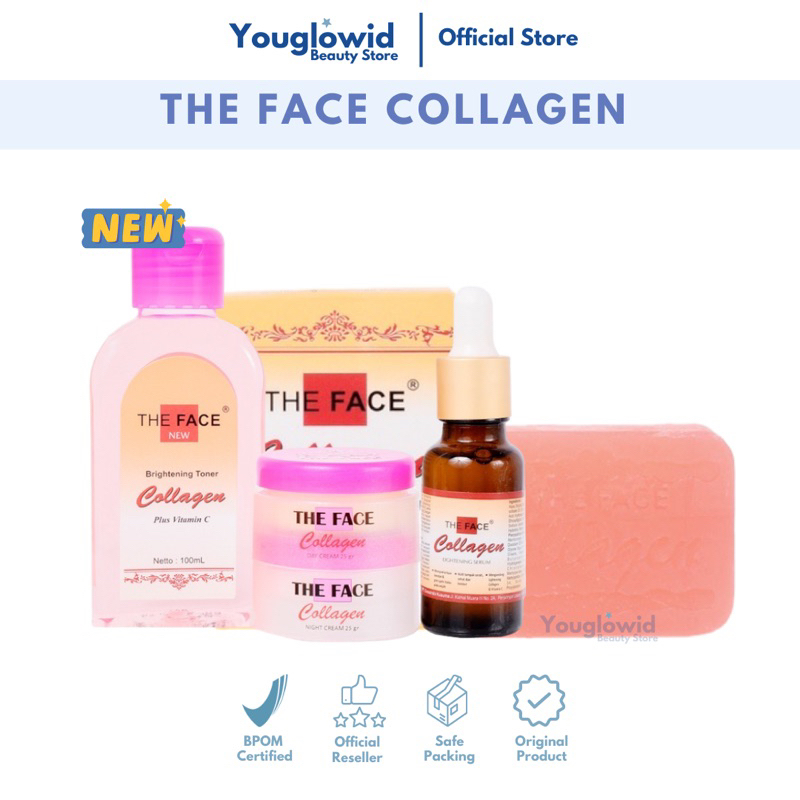 【Official Outlet】THE FACE Collagen Brightening Soap Serum Toner with Vitamin C | Collagen Lightening Day Night Cream with Vitamin E | Collagen Kit Whitening Pencerah Pemutih Pelembab Kulit Wajah Kusam Kering Normal Original Viral